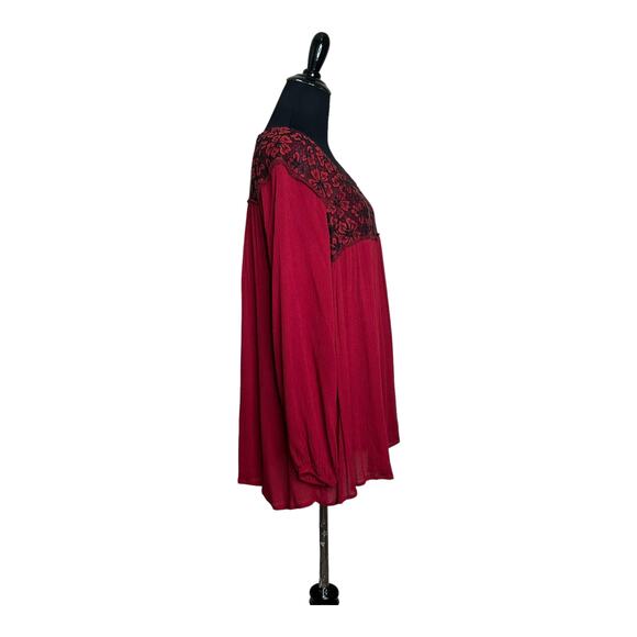 Susan Betro red black floral lace long sleeves tunic top size Large - Picture 5 of 8
